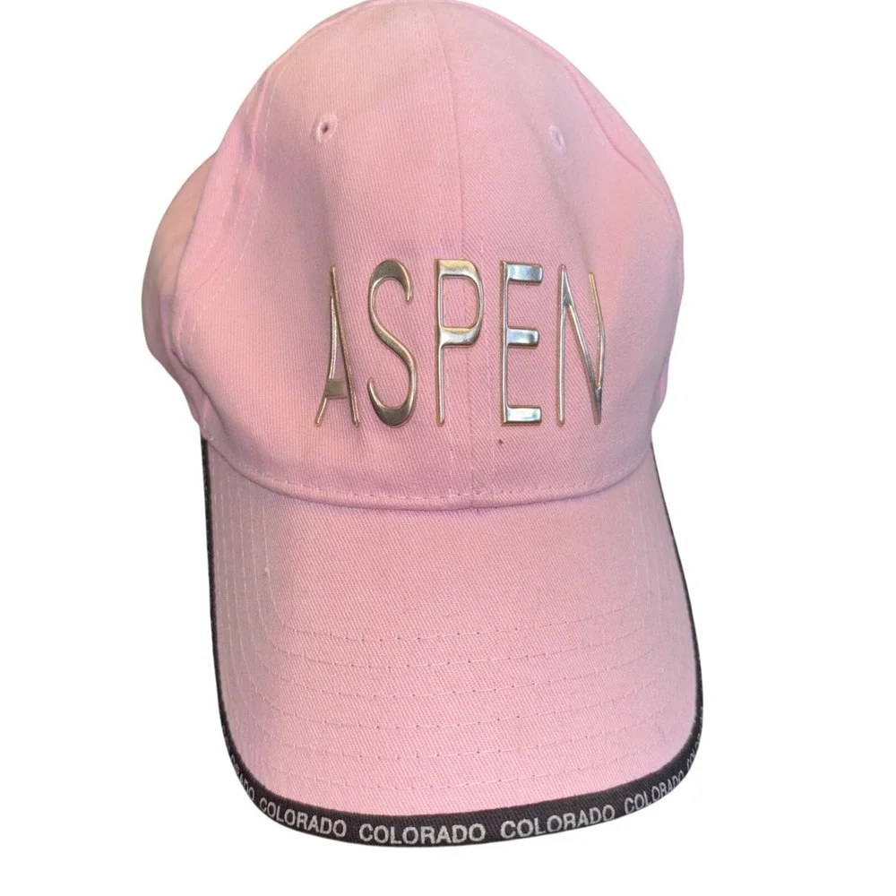 Aspen‎ Colorado Baseball Cap Hat Pink Silver Metallic Lettering Adjustable Pink